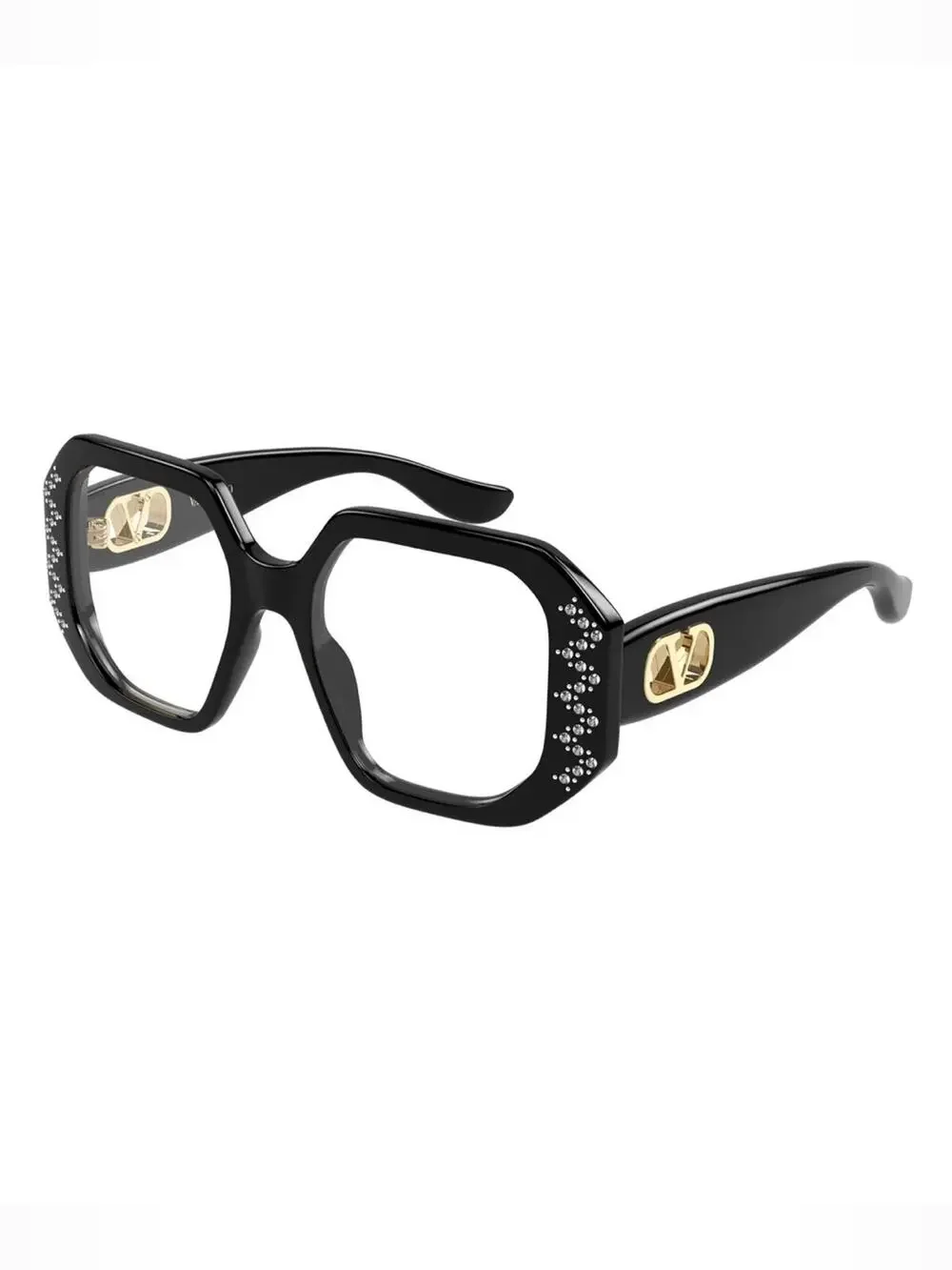 New Valentino VG0003O 004 Black Oversized Crystal-Embellished Square Eyeglasses